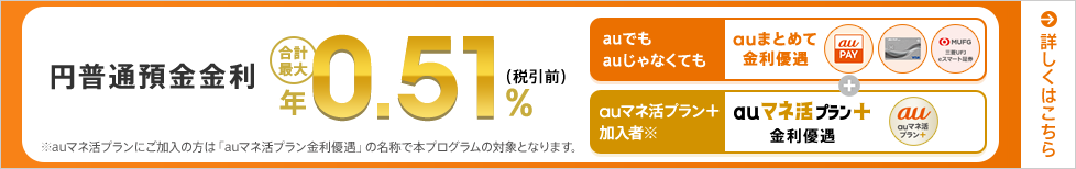 円普通預金金利　合計最大年0.51％（税引前）！