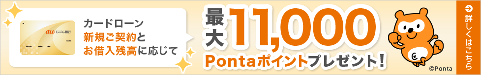 カードローン新規ご契約とお借入残高に応じて最大11,000Pontaポイントプレゼント！