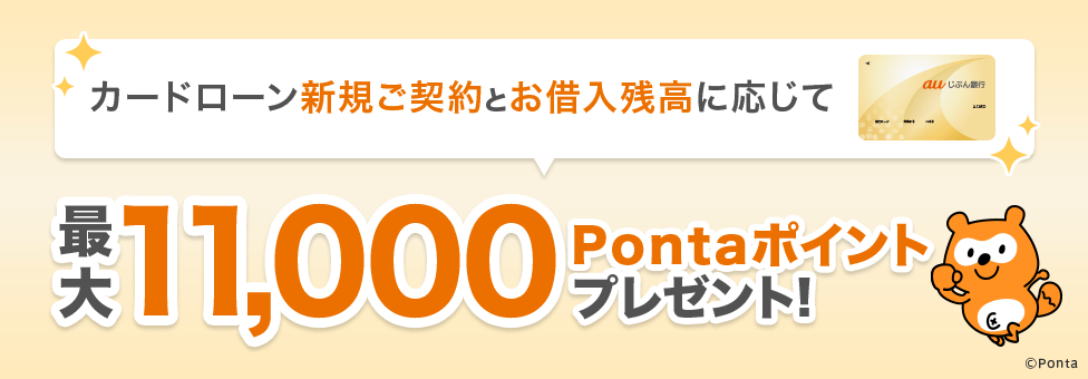 カードローン新規ご契約とお借入残高に応じて最大11,000Pontaポイントプレゼント！